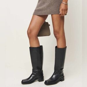 NWOT Reformation Frances black leather knee high boot size 7